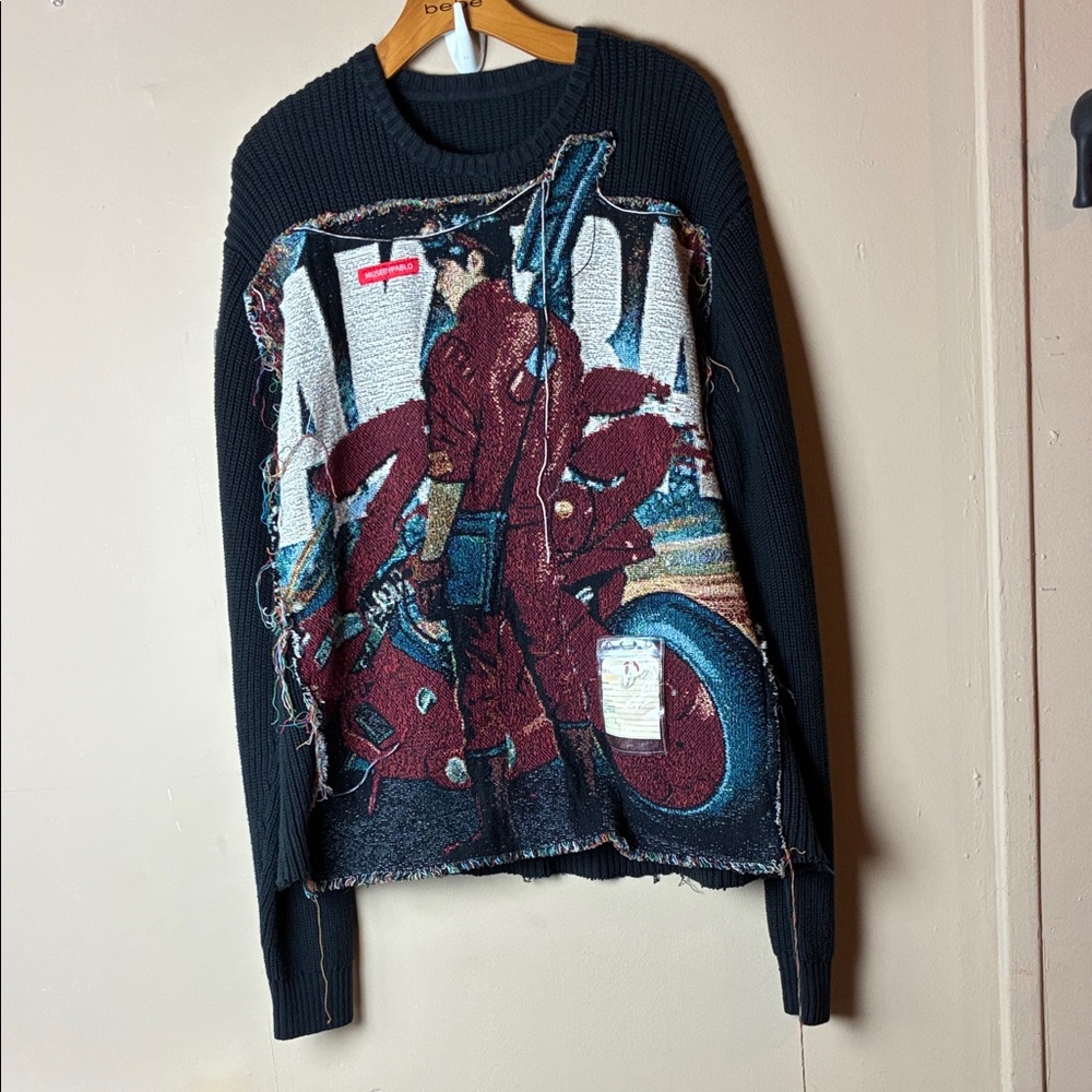 Black Crewneck Sweater with Red Graphic Front